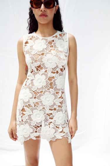 VESTIDO CROCHÊ FLOR - Branco da Zara