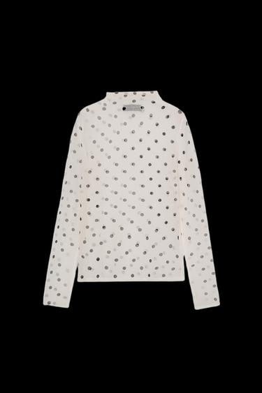 Zara SHEER POLKA DOT KNIT TOP - Black / White