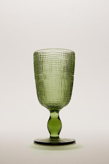 RAISED DESIGN WINE GLASS - Green by Zara