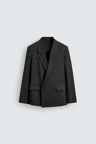 VESTE À BOUTONNAGE CROISÉ RAYURES - Gris de Zara