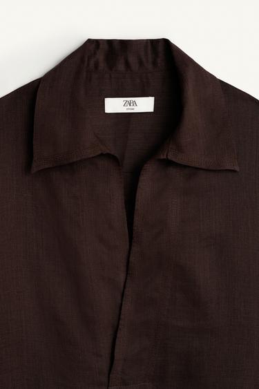 CHEMISE POLO RELAXED FIT RAMIE - LYOCELL - Marron de Zara - Image 7