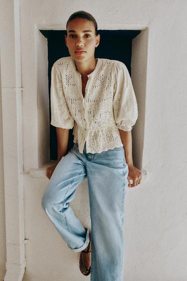 ROMANTIC COMBINED KNIT CARDIGAN - Ecru by Zara