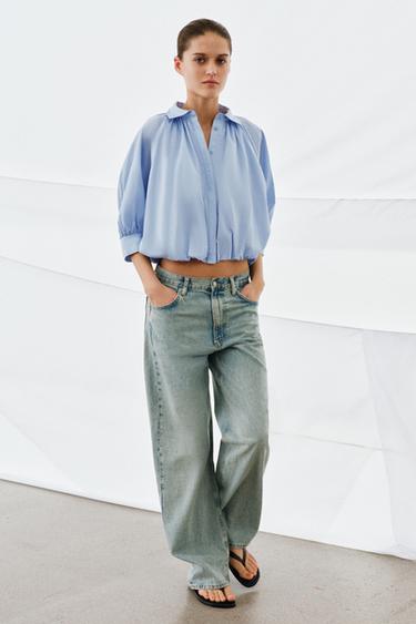 CAMISA MANGA ABULLONADA ZW COLLECTION - Azul claro de Zara