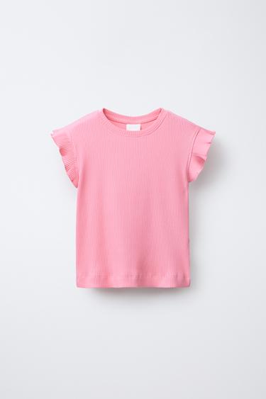 Zara RUFFLED RIBBED TOP - Pink