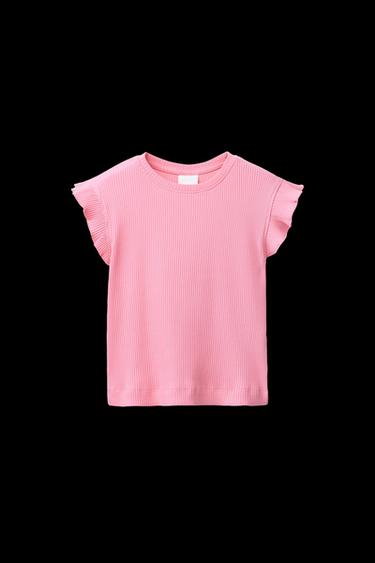 RIBBED T-SHIRT WITH RUFFLES - Pink by Zara - Image 0