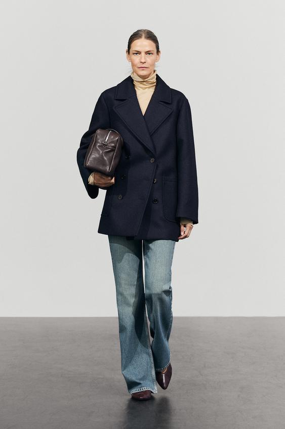 Zara Medium double-breasted coat - Navy blue - Image 0