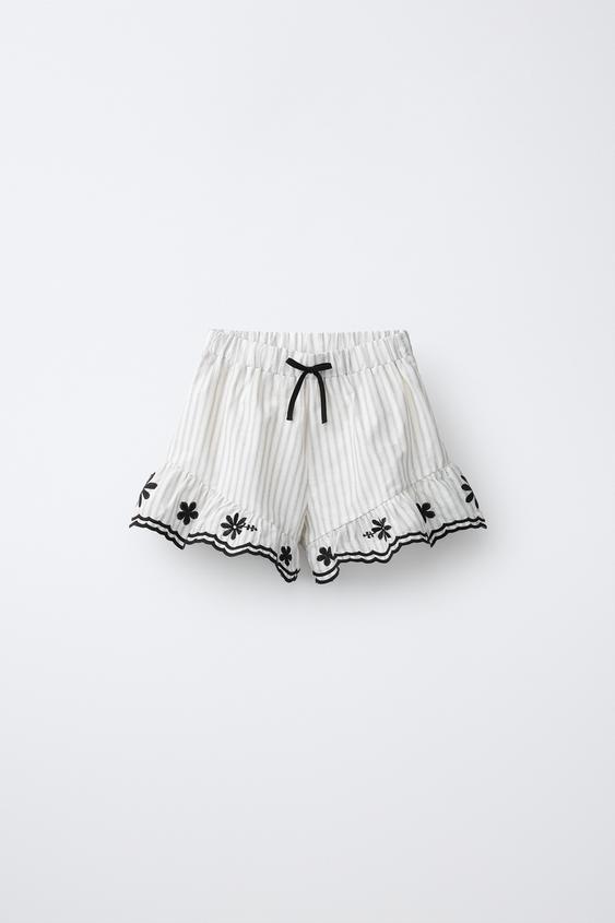 EMBROIDERED STRIPED BERMUDA SHORTS - Black / White by Zara - Image 0
