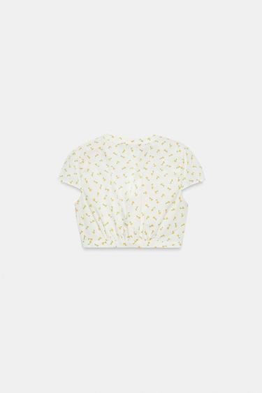 FLORAL POPLIN CROP TOP - Ecru/Yellow by Zara - Image 5