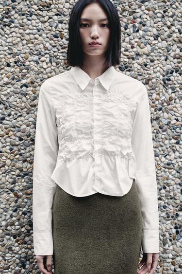 POPLIN SHIRT WITH ELASTICATED DETAILS - White by Zara