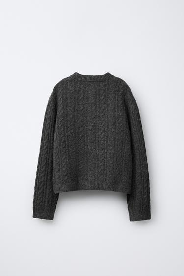 CABLE-KNIT CARDIGAN WITH FAUX PEARLS - Anthracite grey by Zara - Image 1