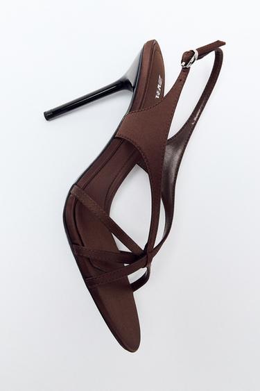 SATIN-EFFECT HIGH-HEEL SANDALS - Brown by Zara