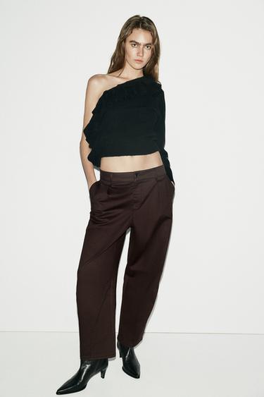 Zara PLEATED BALLOON PANTS - Brown