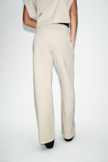 INTERLOCK STRAIGHT-LEG TROUSERS - Ecru by Zara - Image 3