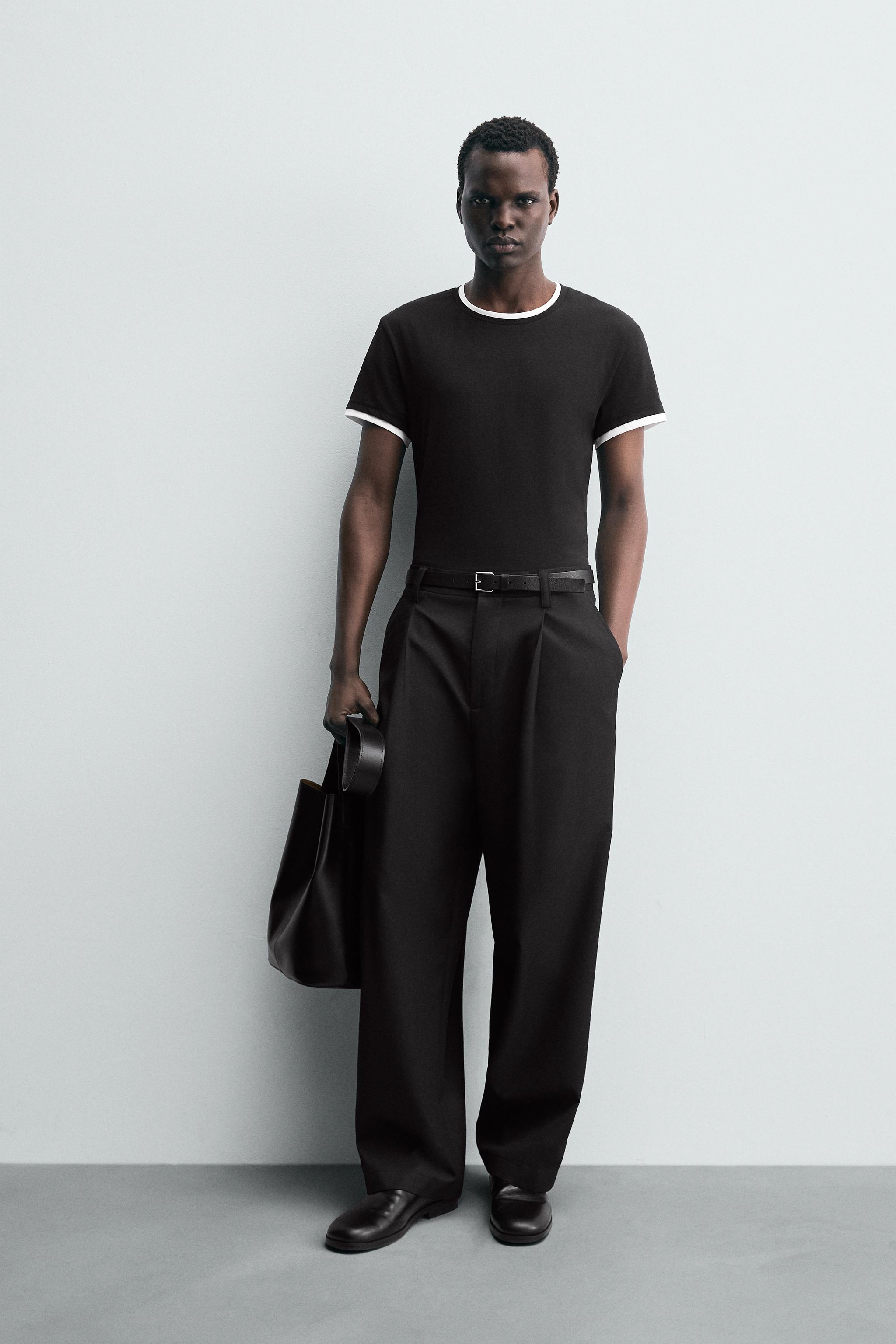 コントラスト仕上げTシャツ - ブラック | ZARA Japan / 日本