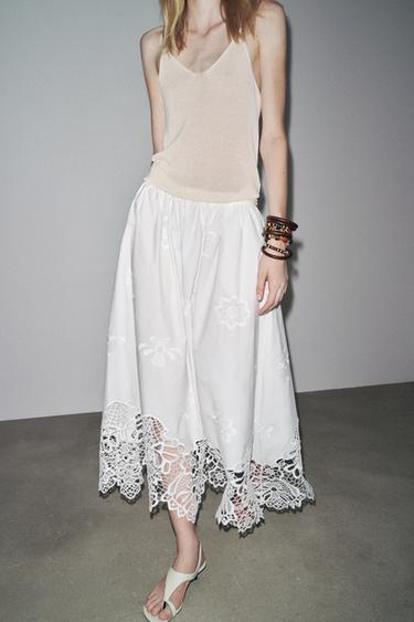 ZW COLLECTION EMBROIDERED MIDI SKIRT - White by Zara - Image 1