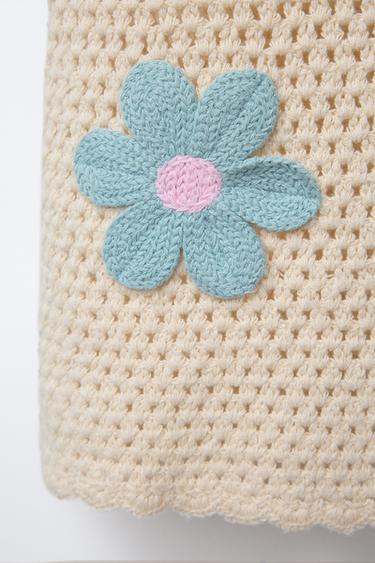 ROBE EN MAILLE CROCHET À FLEURS - Écru de Zara - Image 3