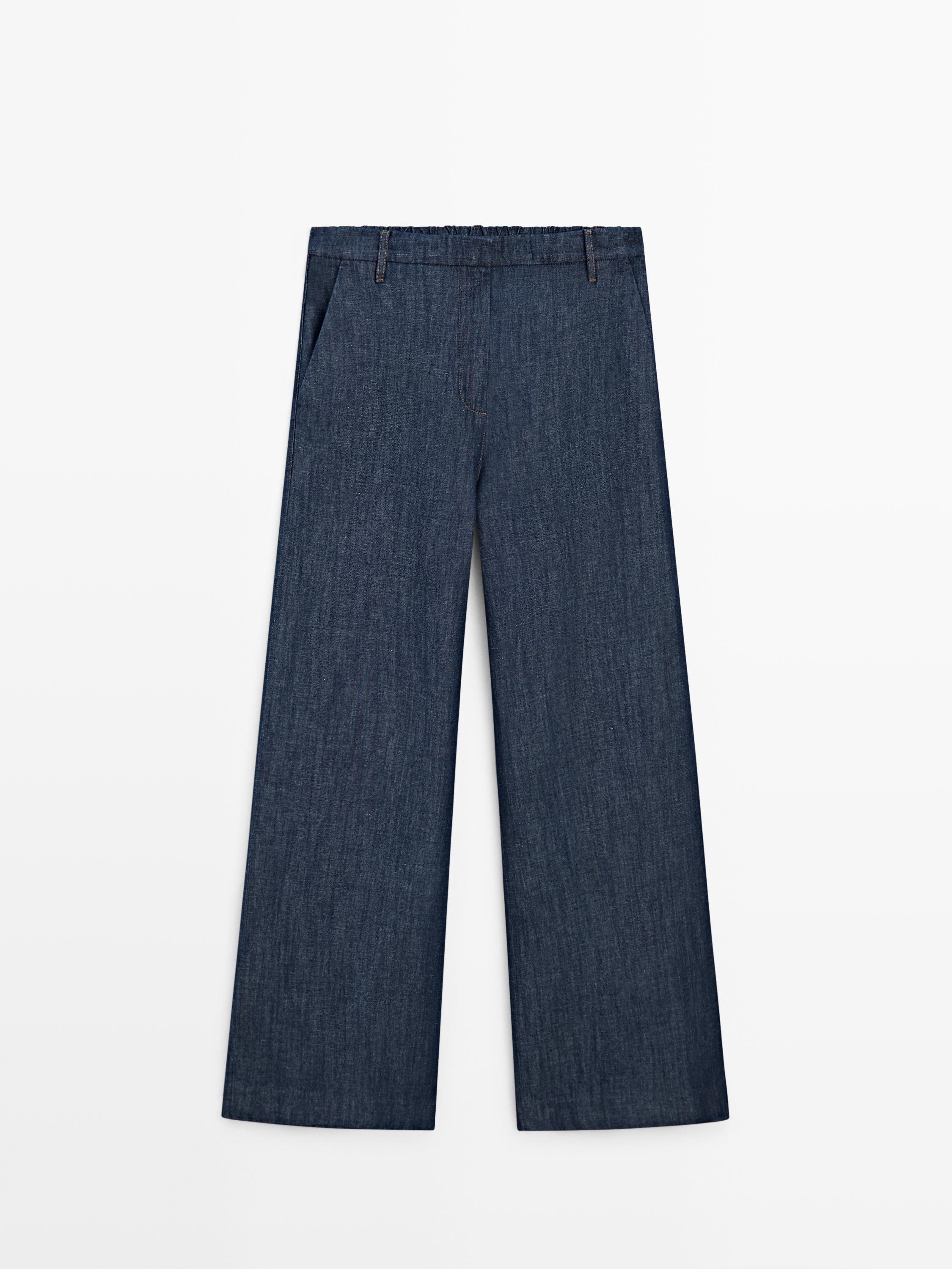 Pantalon wide leg en jean avec lin total look