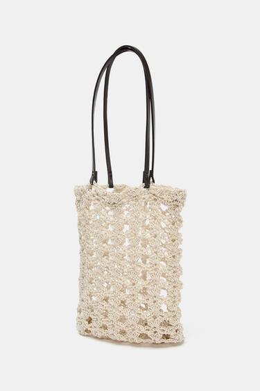 CROCHET-KNIT MINI TOTE BAG - Light beige by Zara - Image 3
