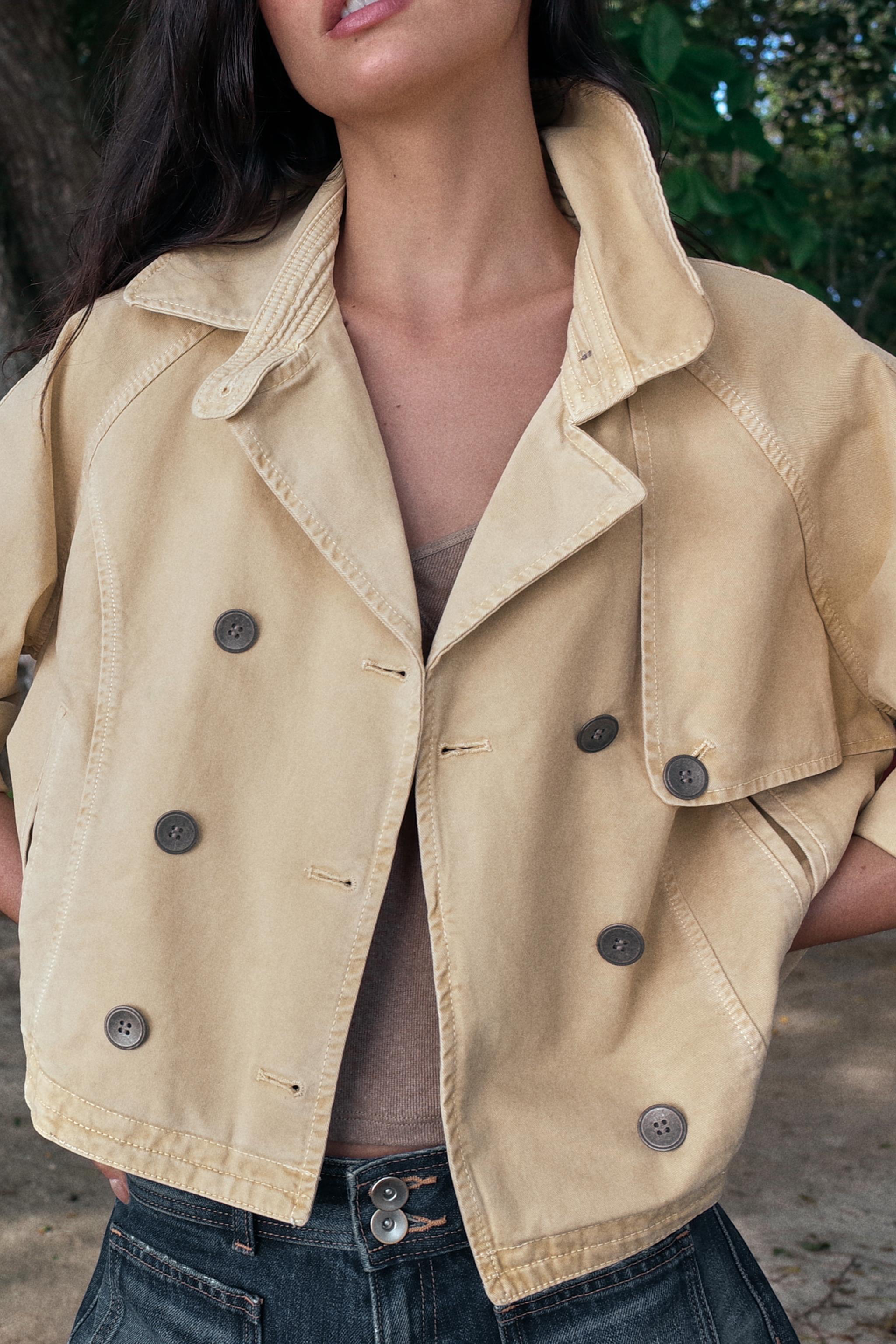 WASHED EFFECT SHORT TRENCH COAT