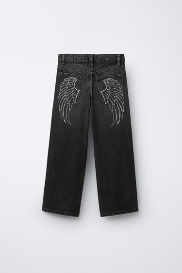 SPARKLY WING WIDE-LEG JEANS - Black by Zara - Image 1