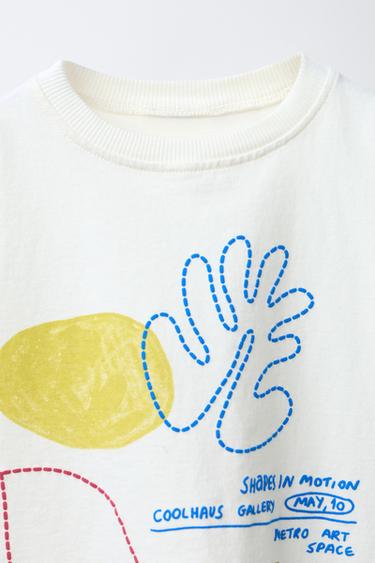 GEOMETRIC PRINT T-SHIRT - Ecru by Zara - Image 2