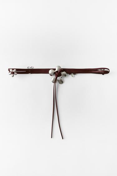 Zara DOUBLE FAUX LEATHER FLOWER BELT - Dark red