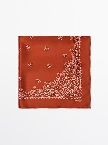 Bandana à imprimé cachemire 100 % soie - Rouge orangé de Zara - Image 0