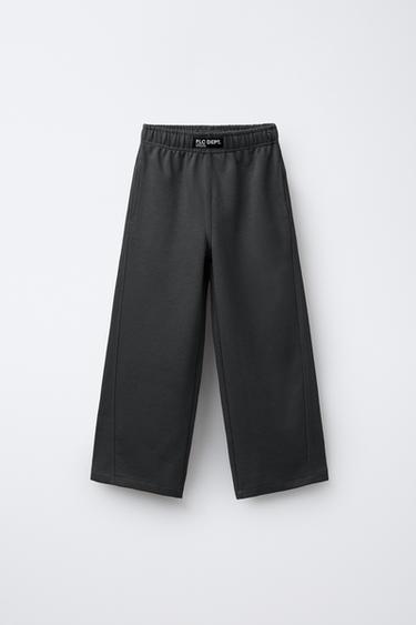 Zara STRAIGHT PLUSH PANTS WITH LABEL - Anthracite grey