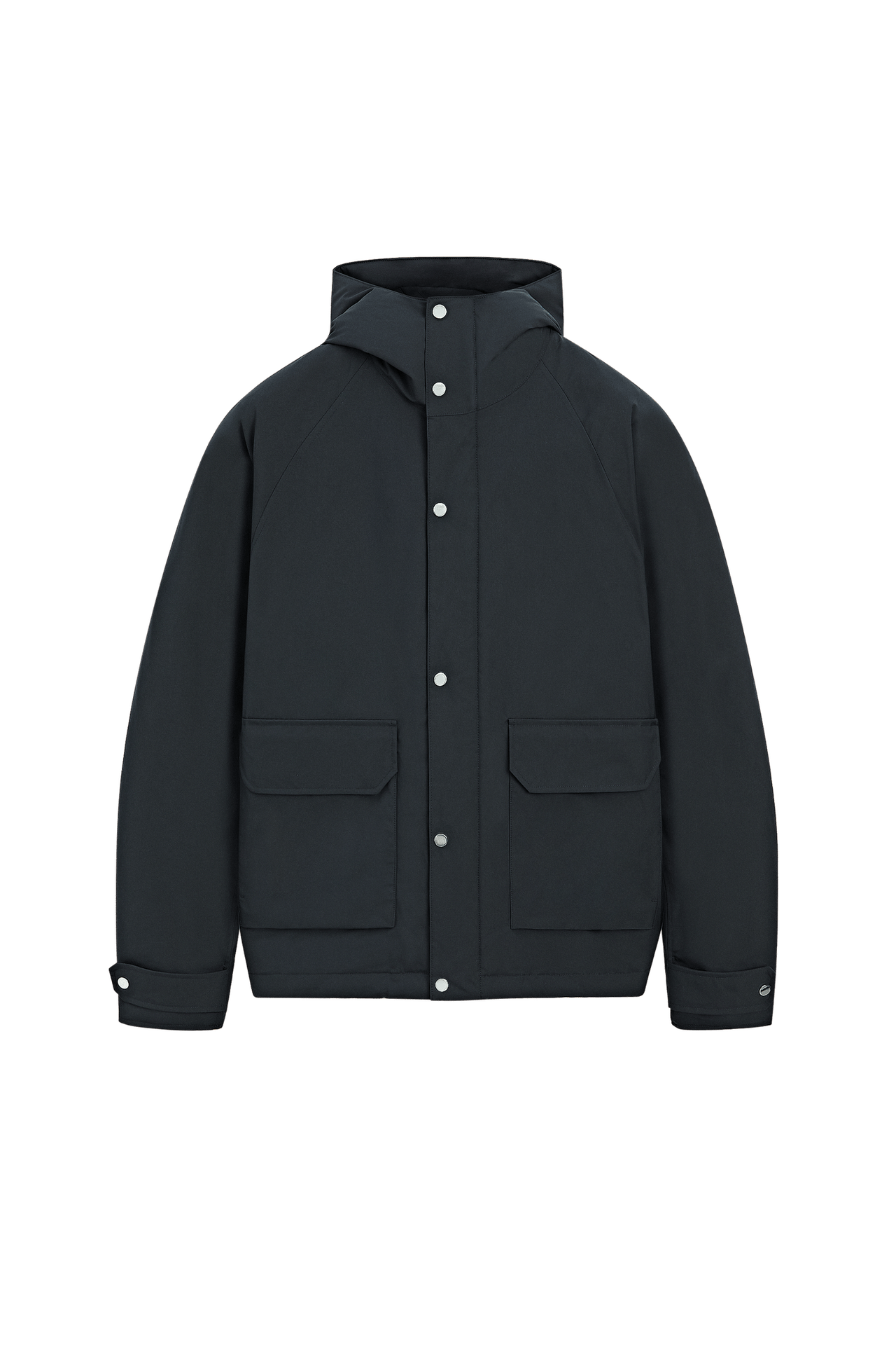 Short quilted parka with pocket details — Navy blue