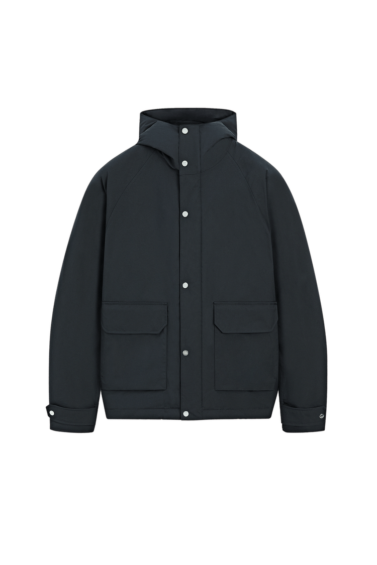 Short quilted parka with pocket details — Navy blue