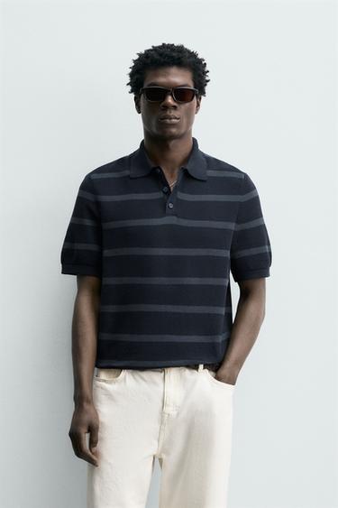 REGULAR FIT PIQUÉ KNIT POLO SHIRT - Navy blue by Zara