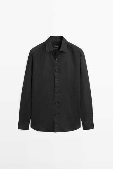 Zara Slim fit 100% linen shirt - Black