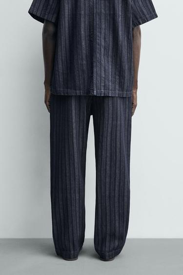 PANTALON CHINO DÉCONTRACTÉ À RAYURES - Bleu de Zara - Image 2