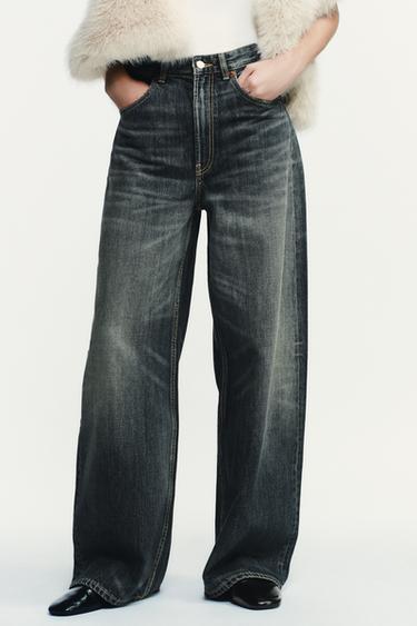 TRF EXTRA WIDE-LEG HIGH-WAIST JEANS - Navy blue by Zara
