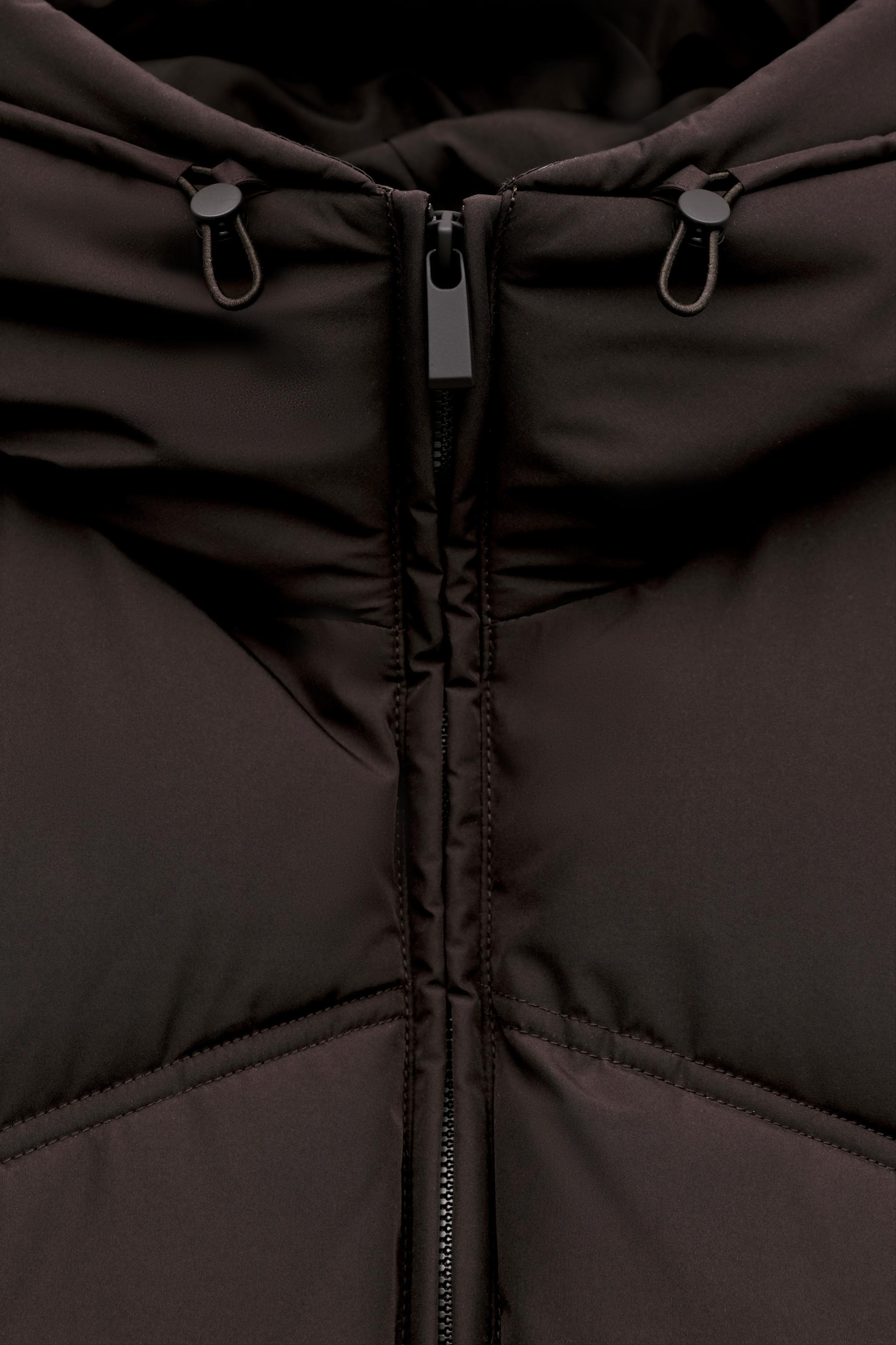 撥水加工入りフード付き防風パフジャケット - ブラウン | ZARA Japan