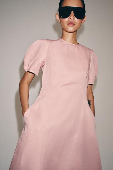 ZW COLLECTION LINEN BLEND MIDI DRESS - Pink by Zara
