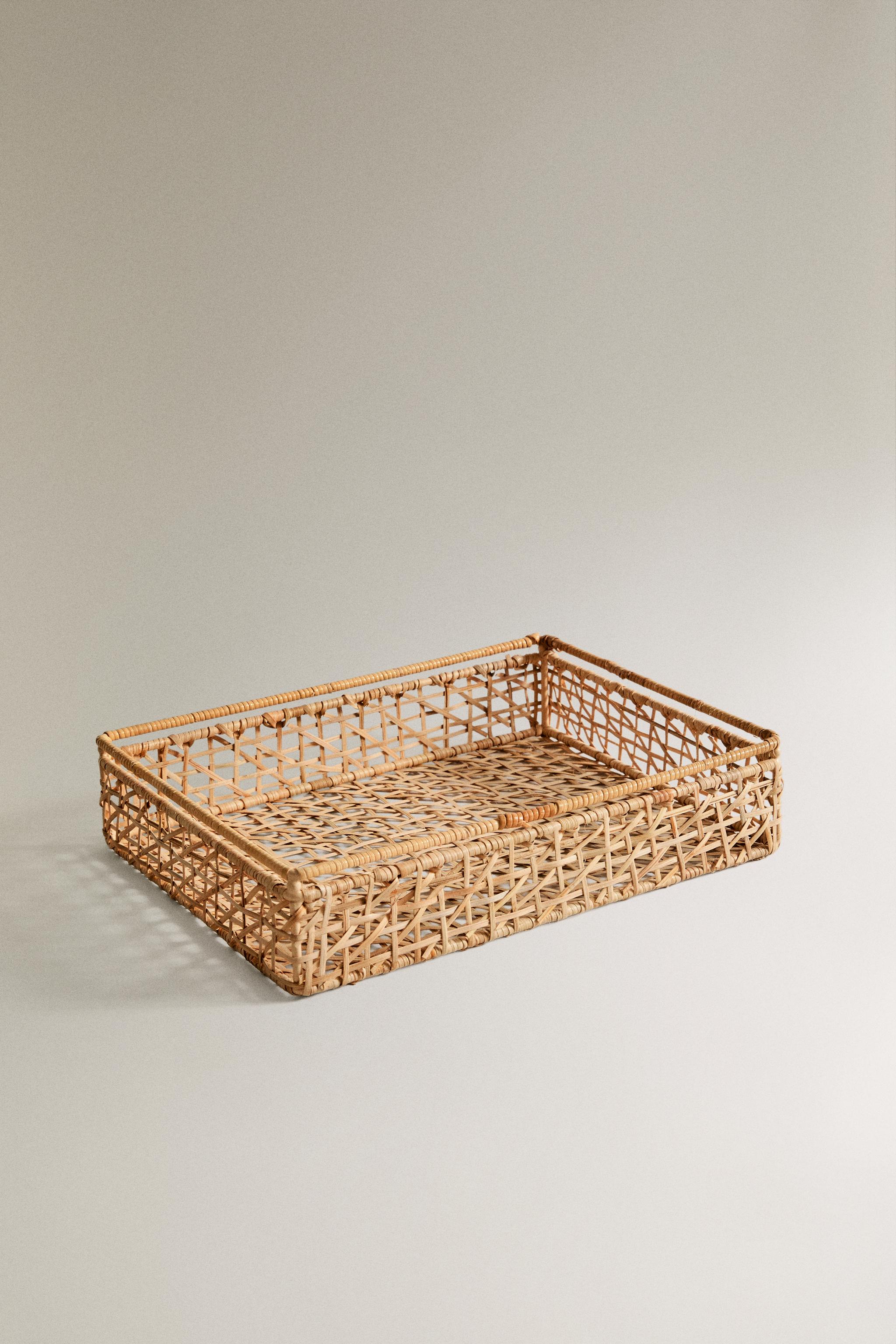WOVEN RATTAN TRAY — Light beige (alternate view)