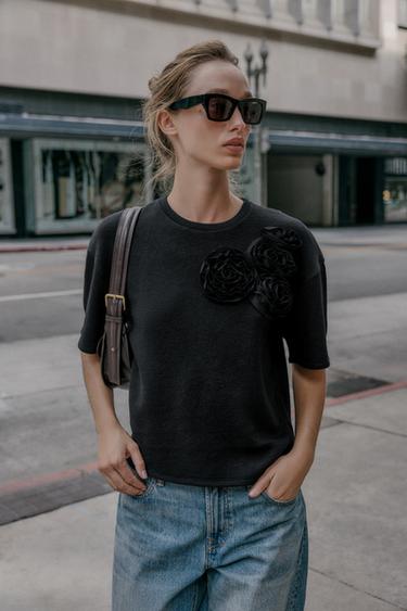 SOFT FLOR T-SHIRT - Black by Zara