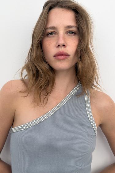 TOP ASYMÉTRIQUE BRILLANT - Gris foncé de Zara - Image 3