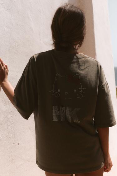 WASHED EFFECT HELLO KITTY © SANRIO GLITTER T-SHIRT - Dark brown by Zara - Image 3