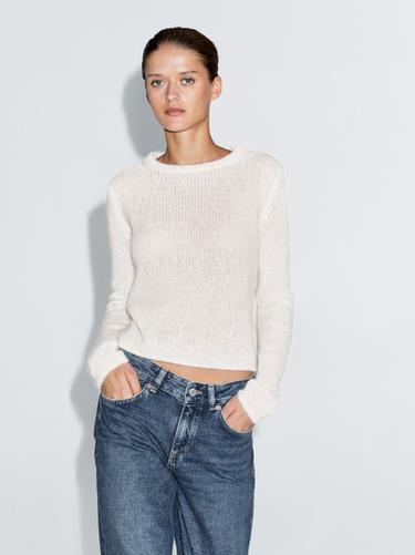 Jersey punto cuello redondo mezcla alpaca - Crudo de Zara - Imagen 0