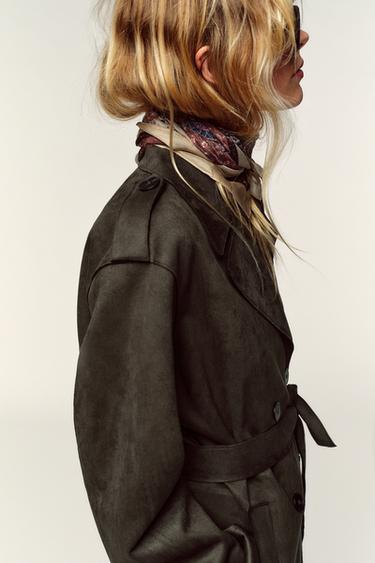 TRENCH LONG ASPECT DAIM - Kaki de Zara - Image 5
