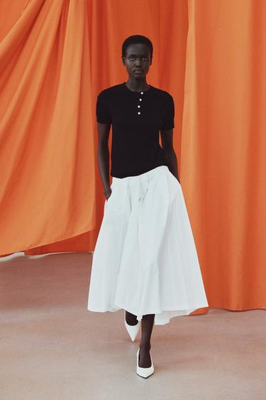 Zara KNIT BUTTON-FRONT TOP - Black