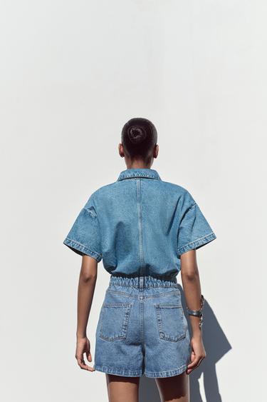 COMBINAISON COURTE EN DENIM Z1975 À MANCHES COURTES - Bleu moyen de Zara - Image 3