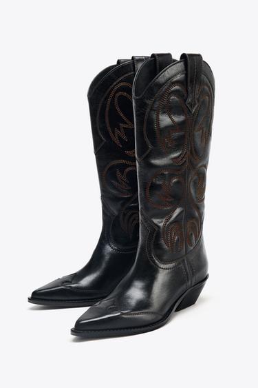 EMBROIDERED LEATHER COWBOY BOOTS - Black by Zara - Image 3