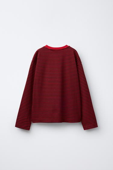 T-SHIRT IMPRIMÉ À RAYURES - Rouge de Zara - Image 1