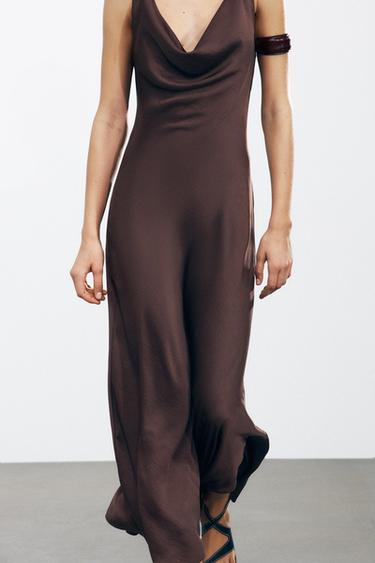 VESTIDO LARGO SATINADO ZW COLLECTION - Marrón de Zara