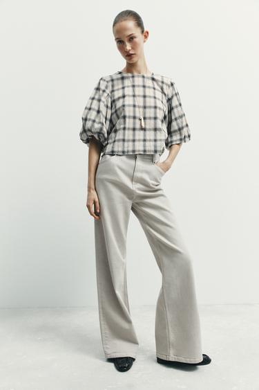 BLUSA XADREZ - Cru / Azul da Zara