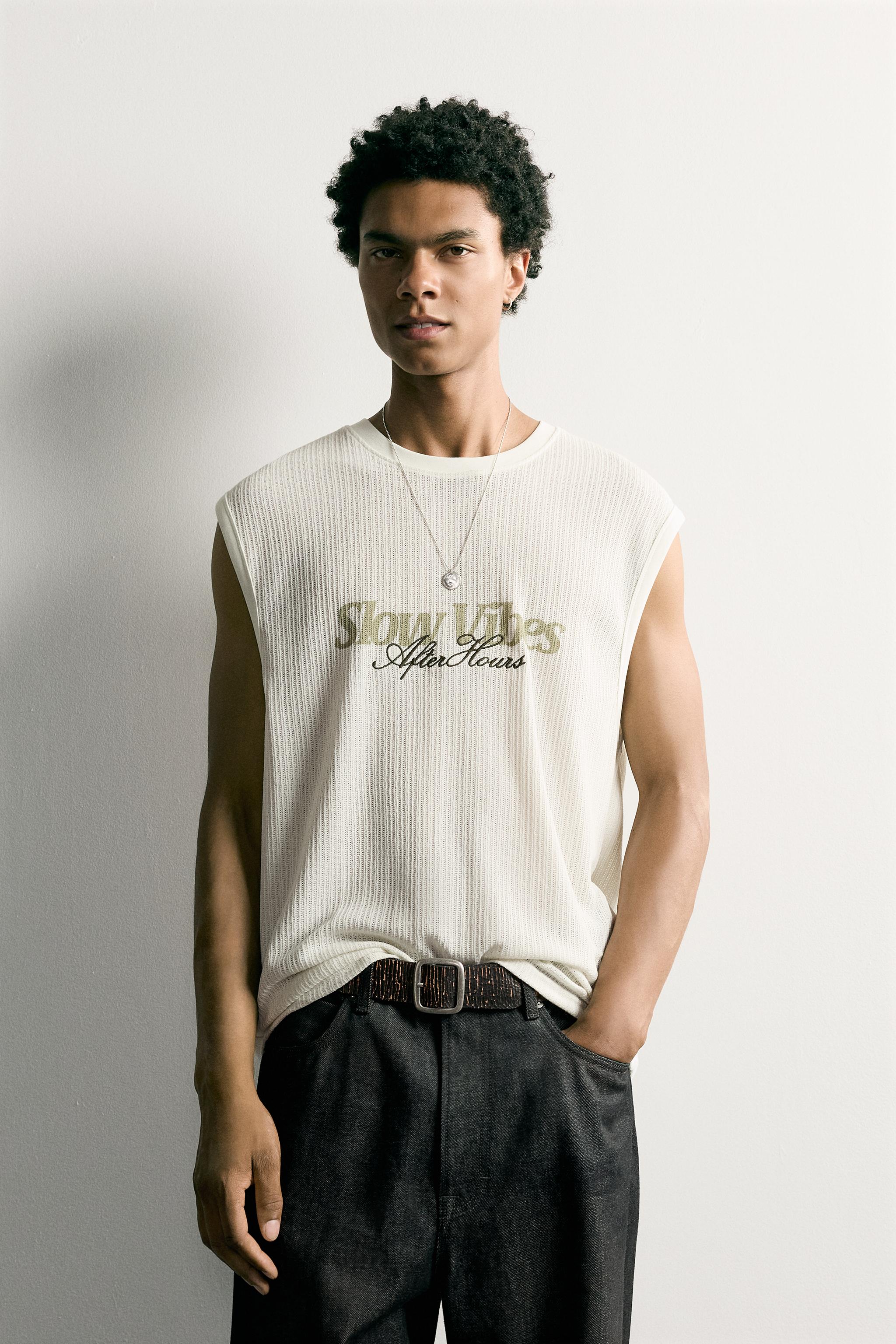 Мужские топы Zara COMBINATION EMBROIDERY TEXTURED TANK TOP — фото 2