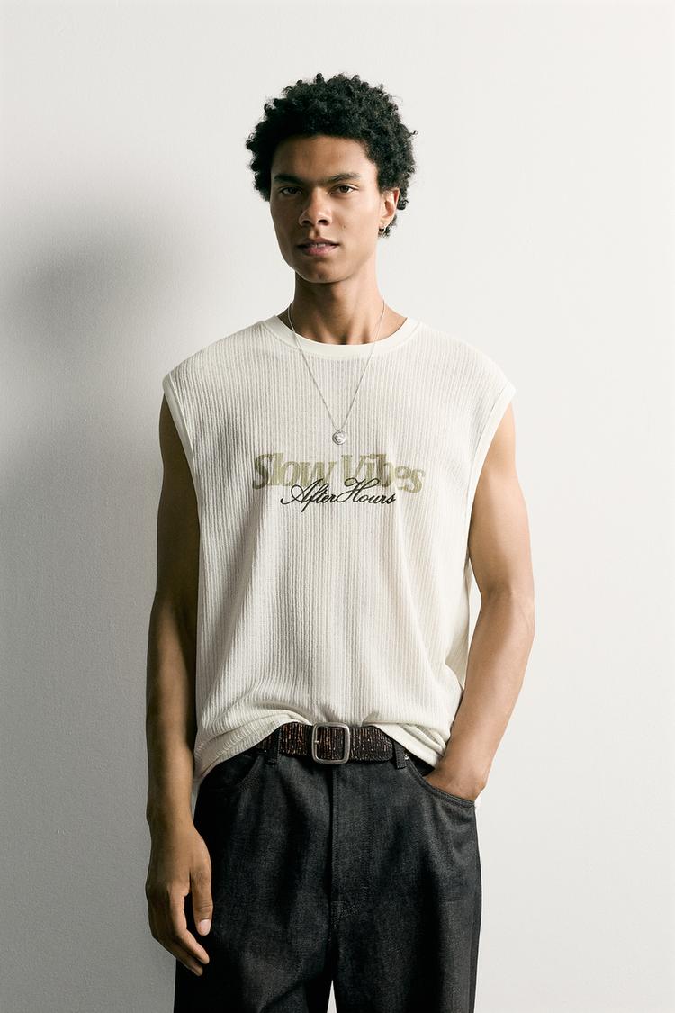 TEXTURED TANK TOP WITH EMBROIDERY